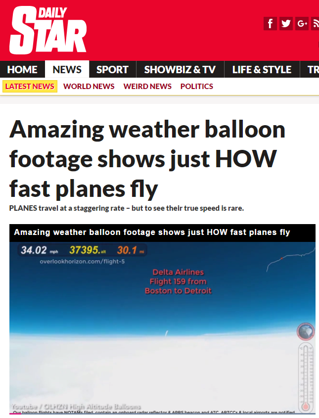 Amazing weather balloon footage shows just HOW fast planes fly