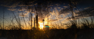 Sun sets on Full Artemis II Stack at Launch Pad 39B Anamorphic