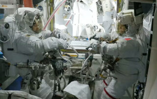 esa,-nasa-astronauts-suit-up-for-navigation,-science-maintenance-spacewalk